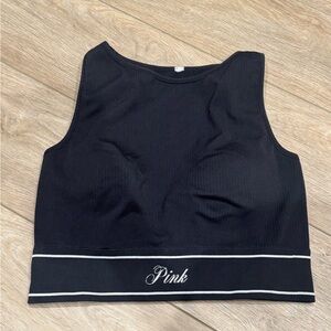PINK Victoria's Secret Black Ribbed Crop Top workout top m